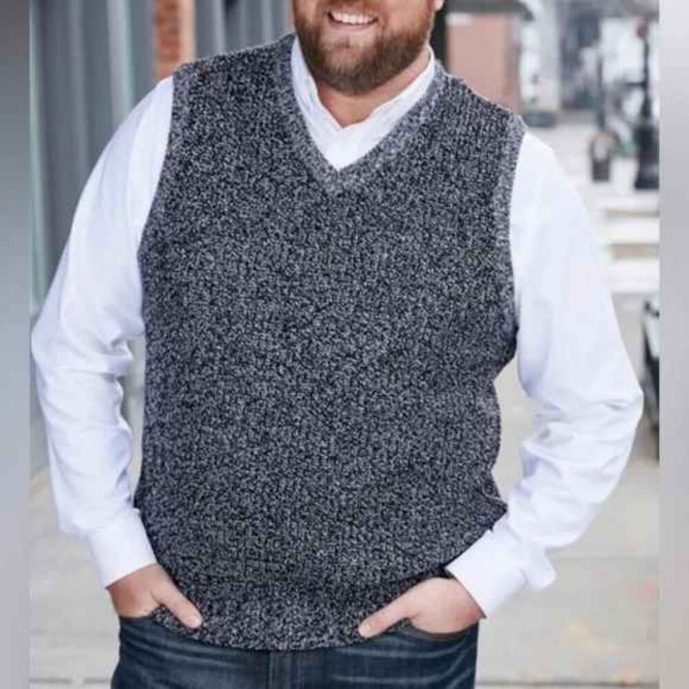 Kingsize Sweater Vest Black/White Knit 2XL